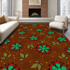 Red Green Floral Swirls Pattern Rug