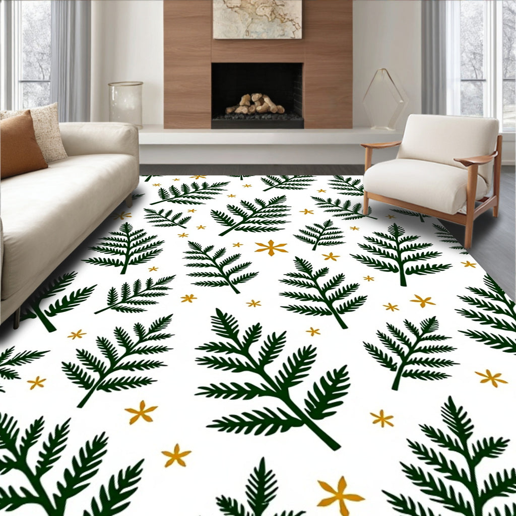 Green Fern Floral Nature Pattern Rug