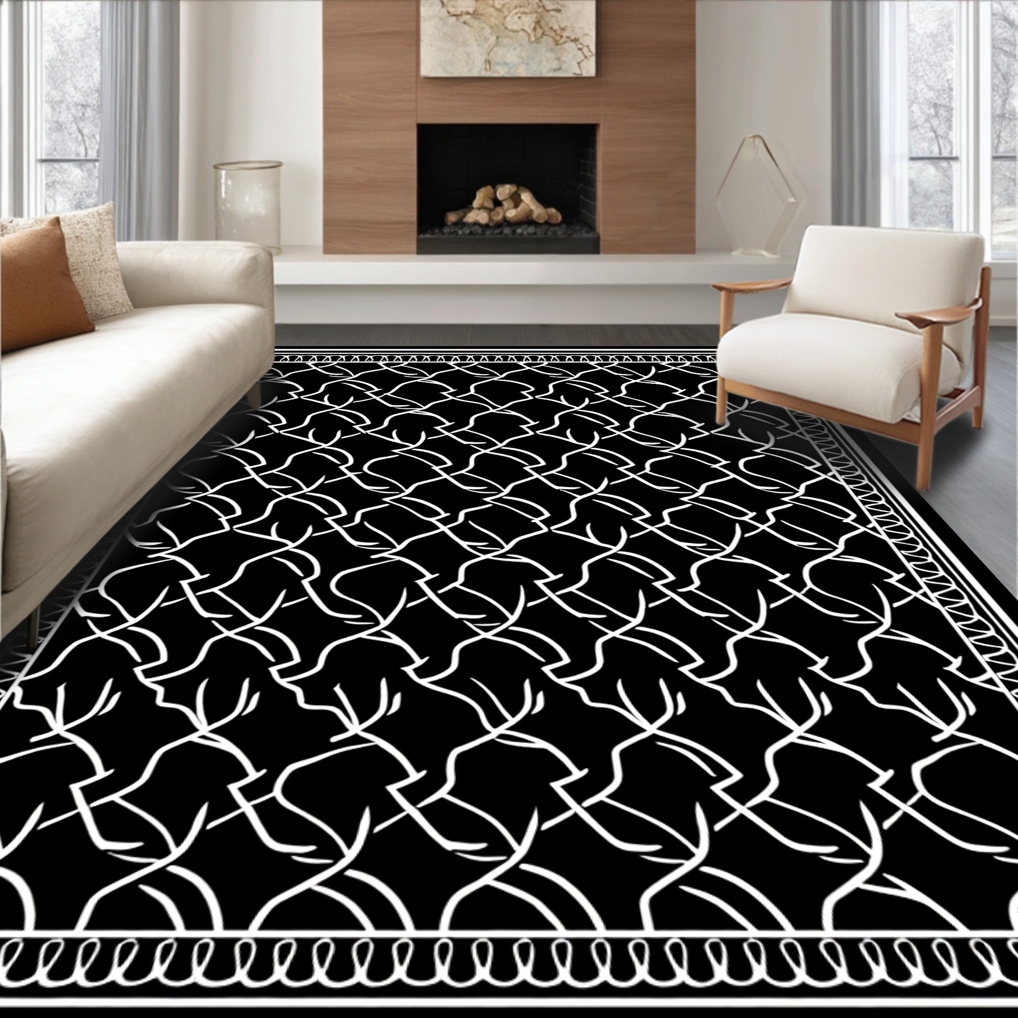 Bold Interlocking White Chain Rug