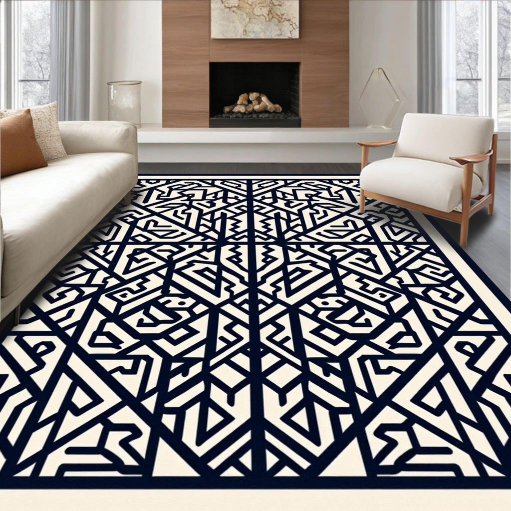Geometric Maze Motif Graphic Pattern Rug