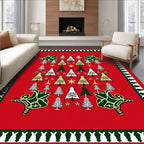 Red Festive Trees Animals Design Rug