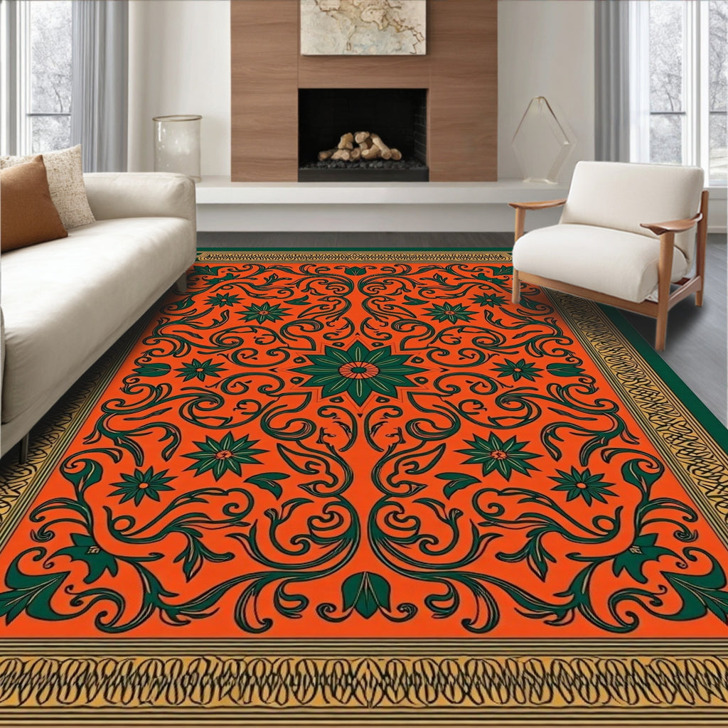 Ornate Floral Swirling Vine Pattern Rug