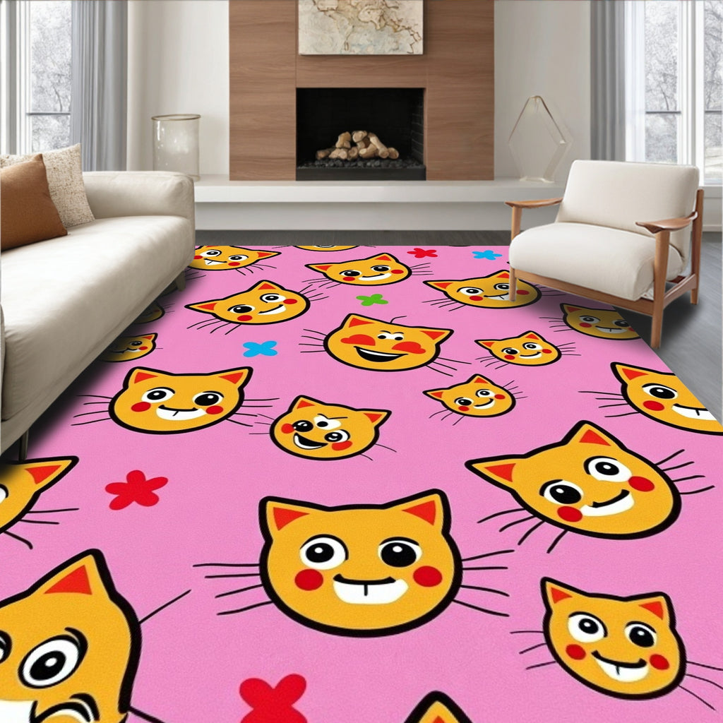 Cute Orange Cat Faces Pattern Rug
