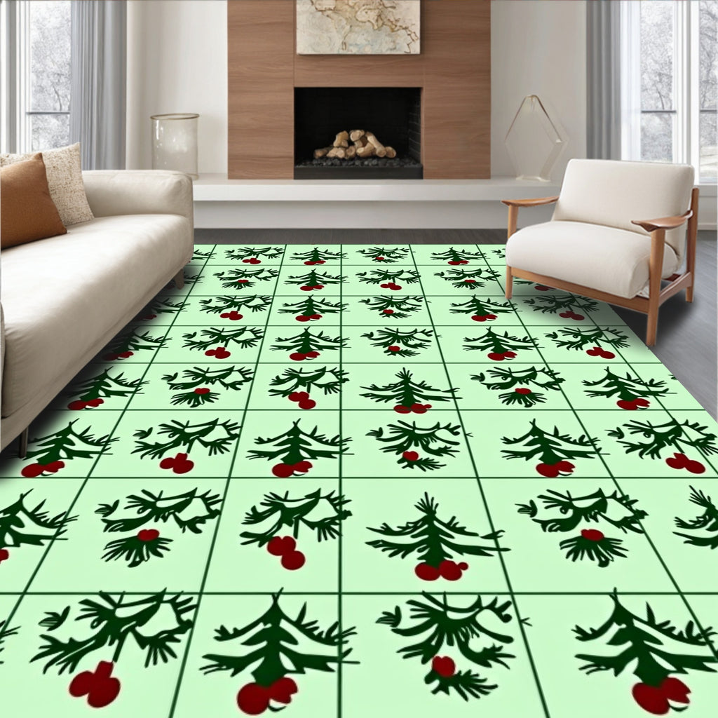 Evergreen Branches With Berries Pattern Rug