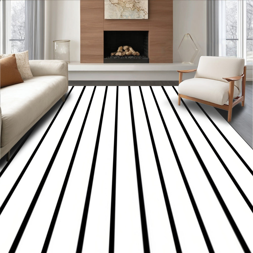 Classic Black White Stripe Pattern Rug
