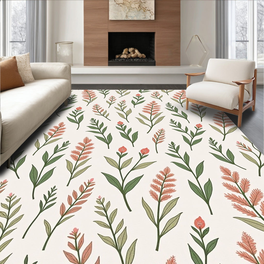 Delicate Floral Botanical Pattern Rug