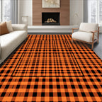 Bold Orange Black Plaid Pattern Rug