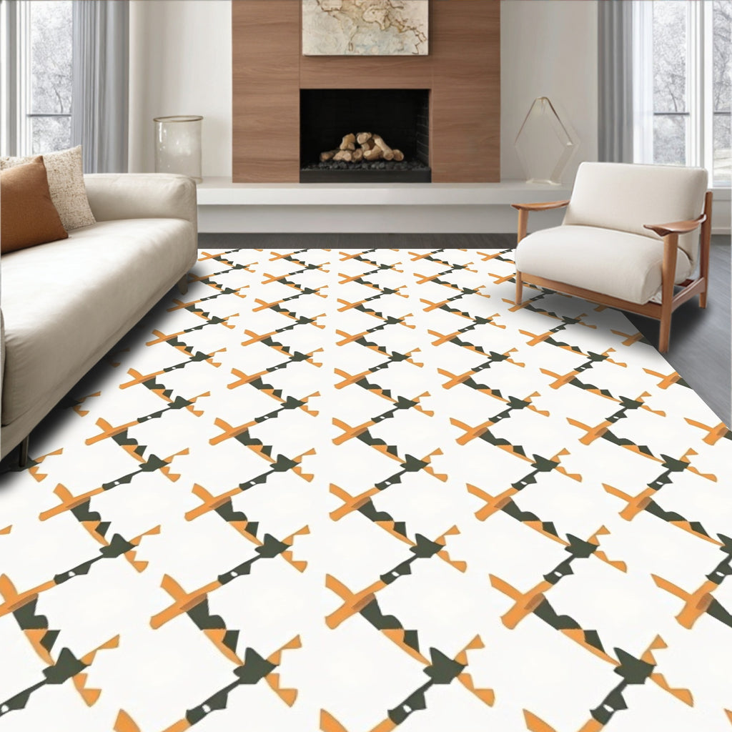 Orange and Grey Lattice Pattern Rug