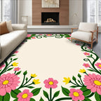 Pink Floral Vine Border Rug