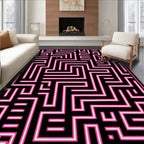 Black Pink Maze Pattern Rug