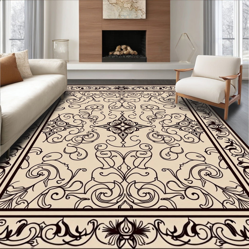 Ornate Scroll and Floral Pattern Rug