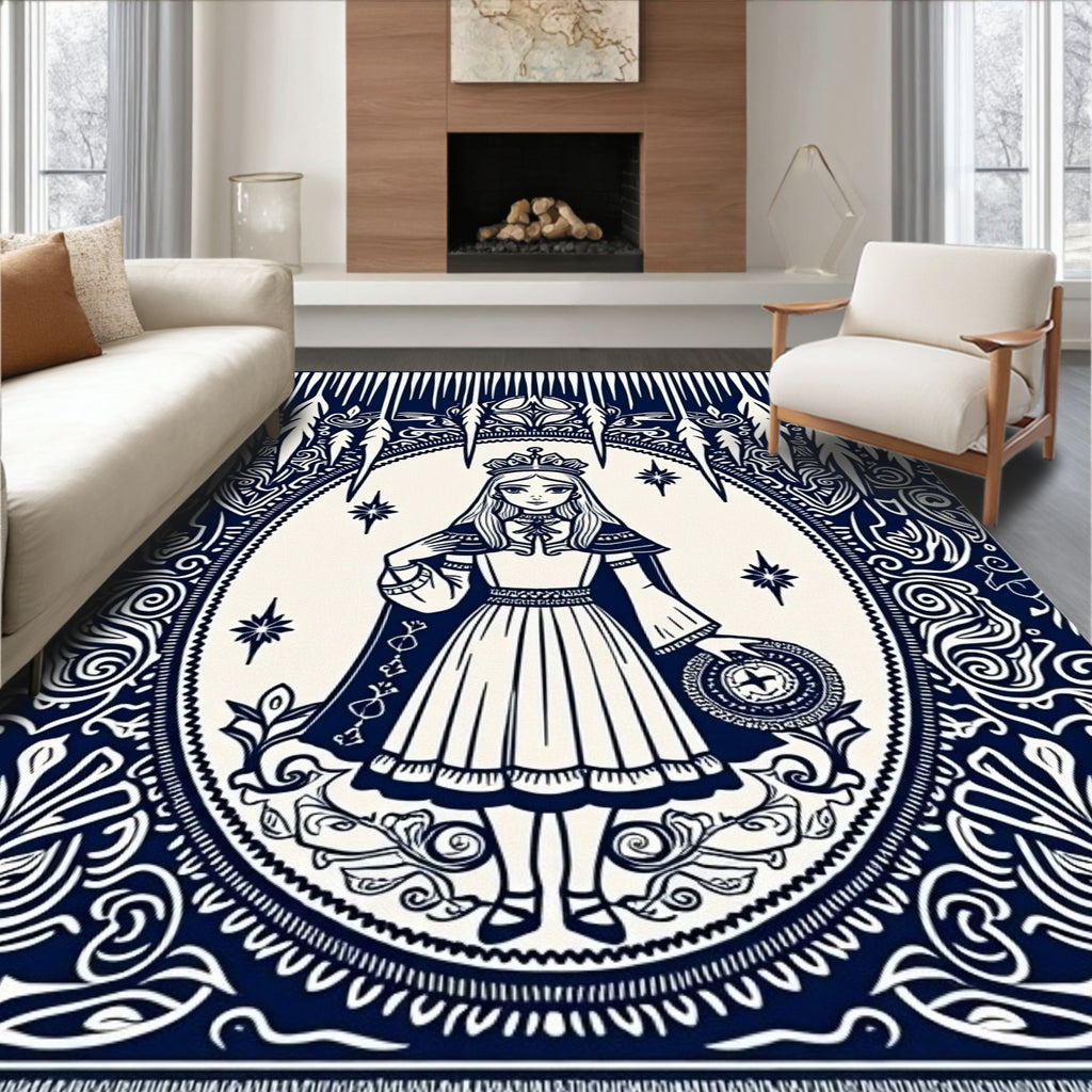 Regal Queen With Ornate Border Design Rug