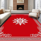 Red White Snowflake Floral Border Design Rug