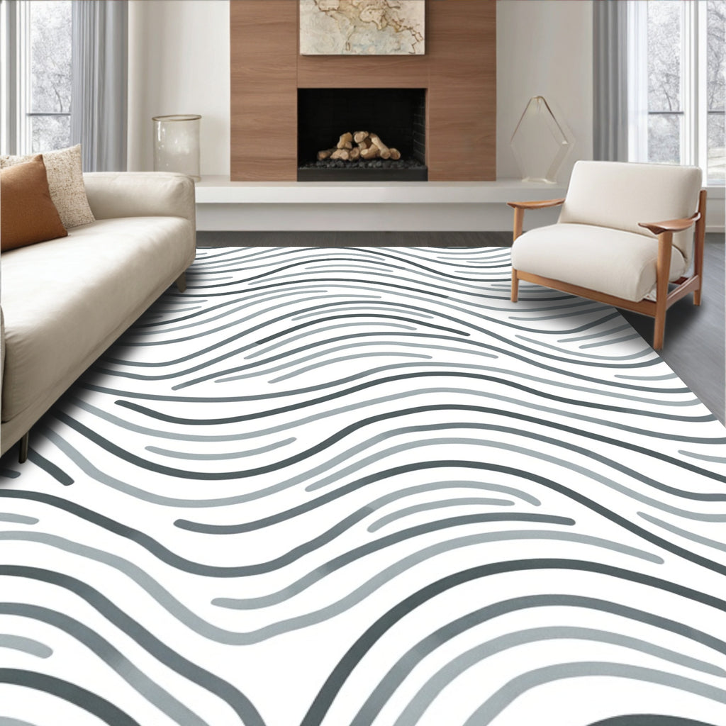 Monochrome Wavy Line Pattern Rug