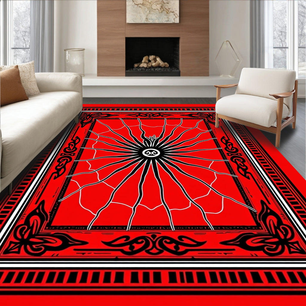 Bold Spiderweb And Floral Motif Rug