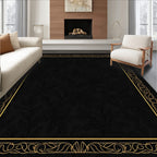 Black Floral With Gold Detailed Border Rug