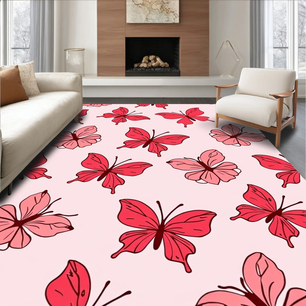 Red Butterfly Pattern Design Rug