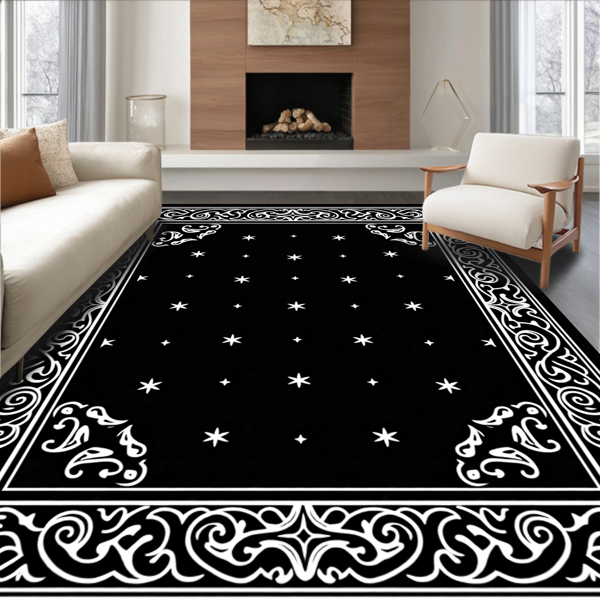 Ornate Star And Scroll Pattern Design Rug
