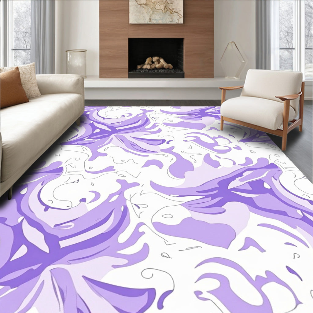 Abstract Lavender Swirl Floral Design Rug