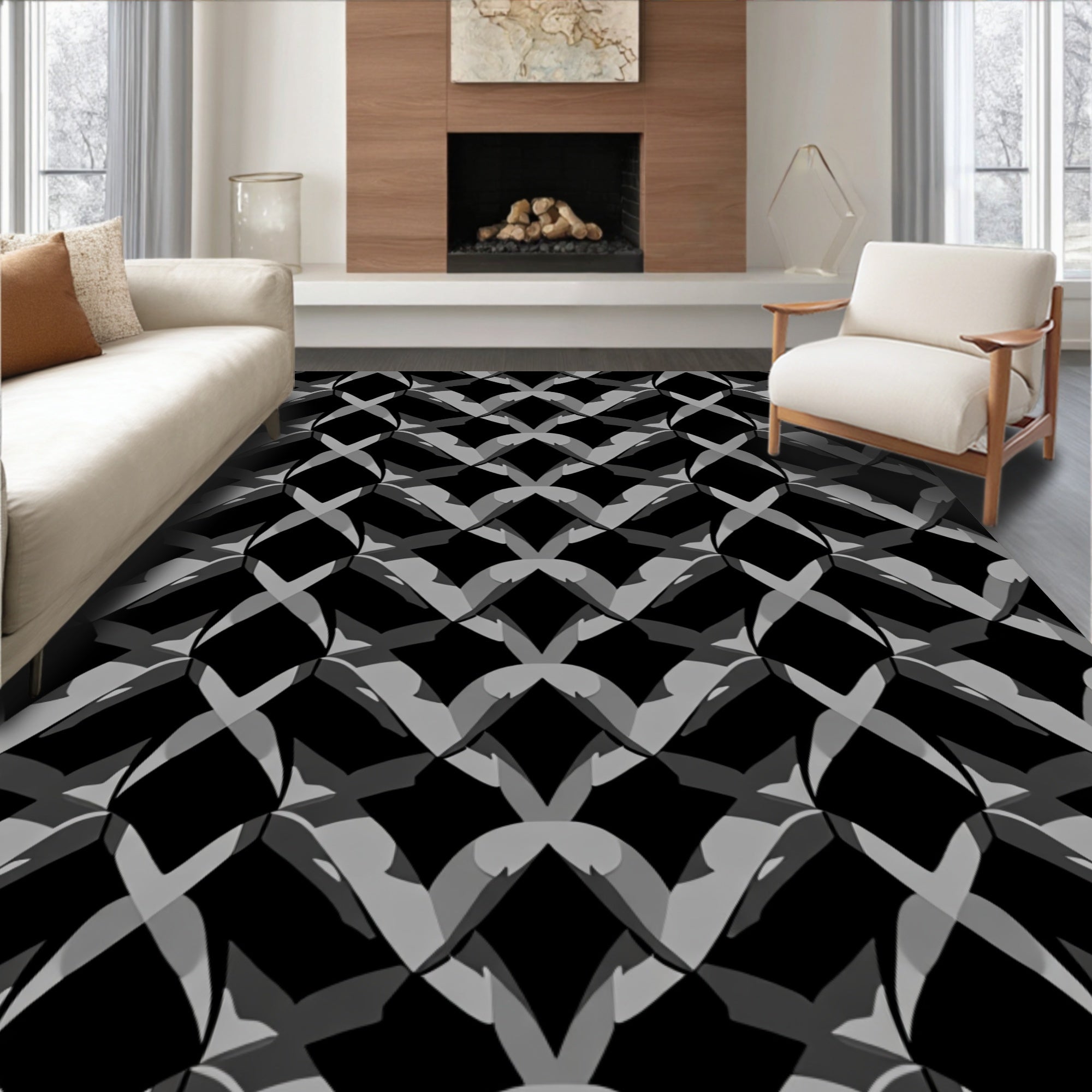 Intricate Interlocking Gray Geometric Pattern Rug