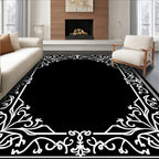 White Classic Floral Scrollwork Border Rug
