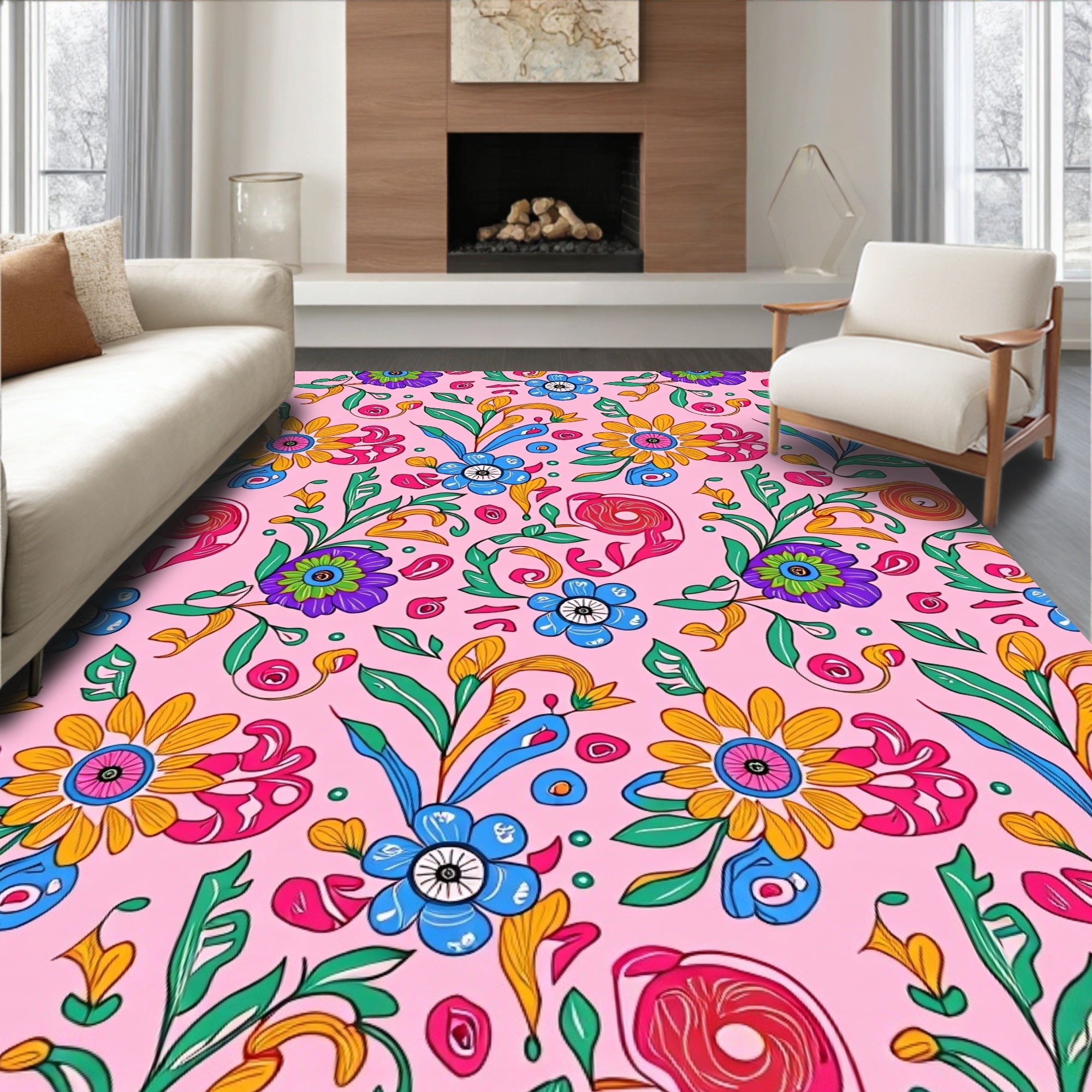 Vibrant Floral Sketch Pattern Rug