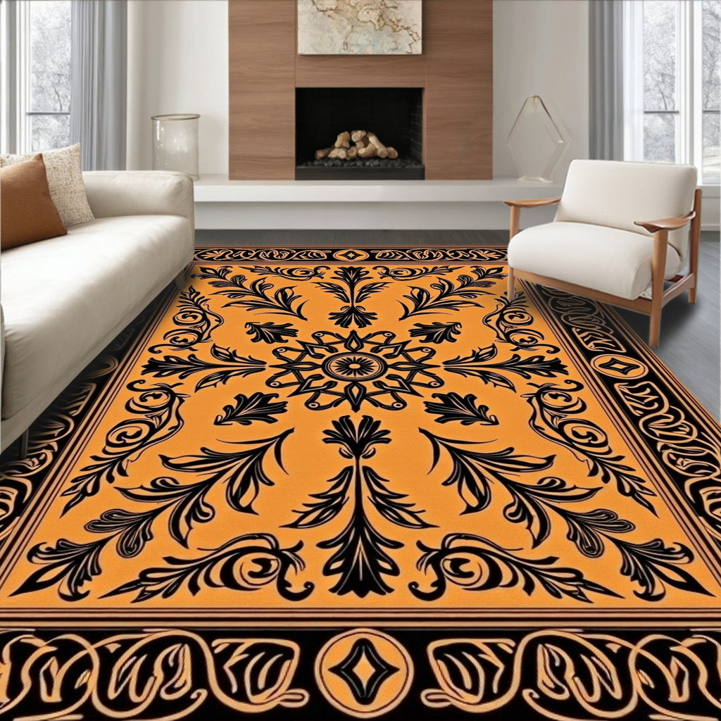Bold Black Floral Intricate Design Rug