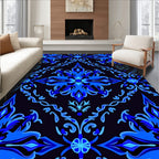Intricate Blue Floral Scroll Pattern Rug