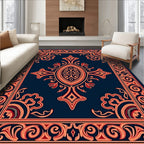 Ornate Red Orange Floral Pattern Rug