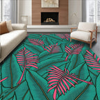 Tropical Teal Pink Palm Leaf Collage Rug