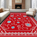 Red White Blue Snowflake Swirls Pattern Rug
