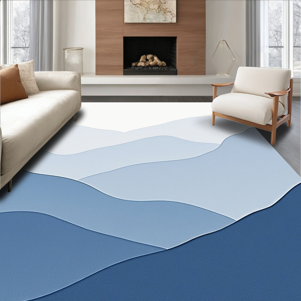 Layered Blue Mountain Landscape Rug