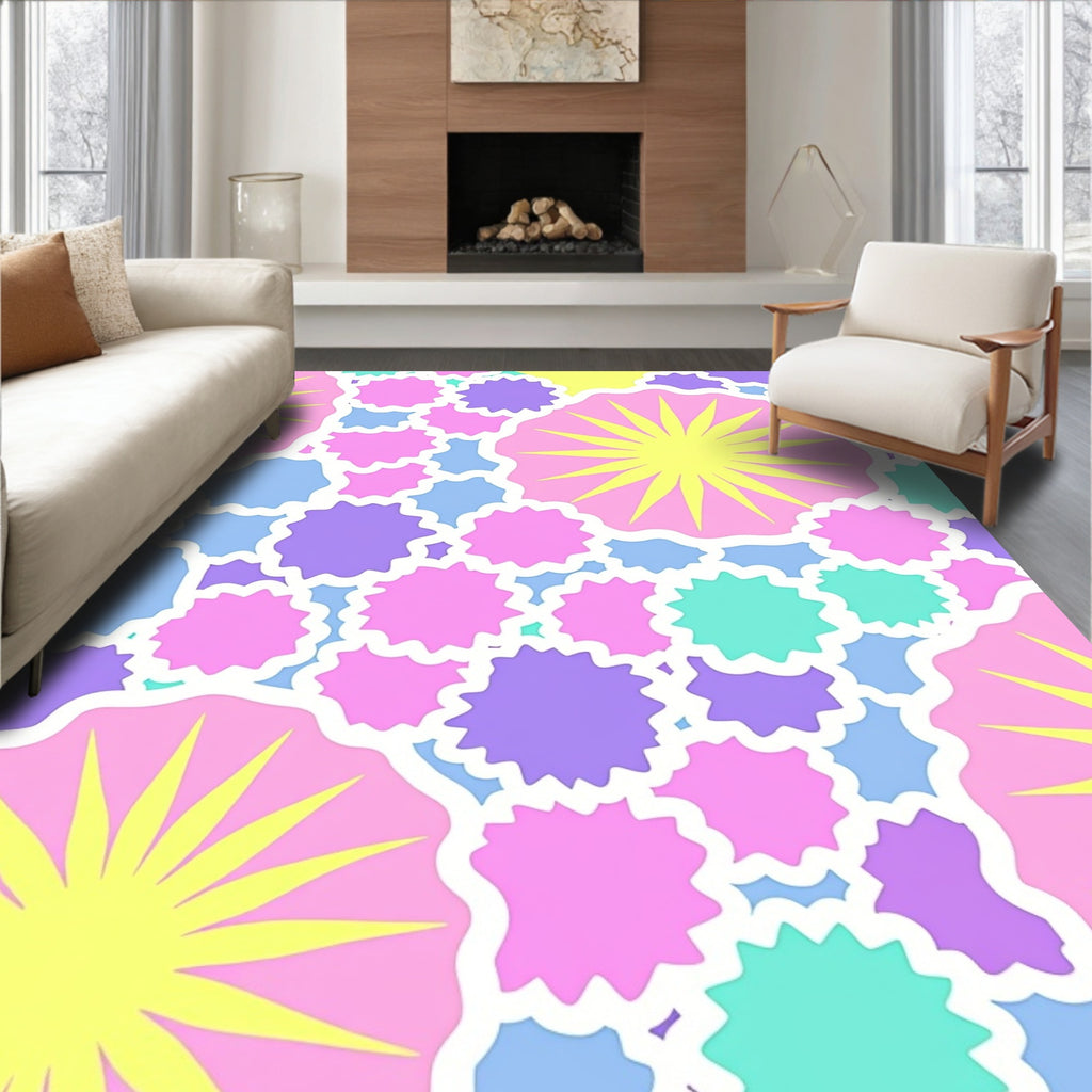 Pastel Floral Sunburst Pattern Rug