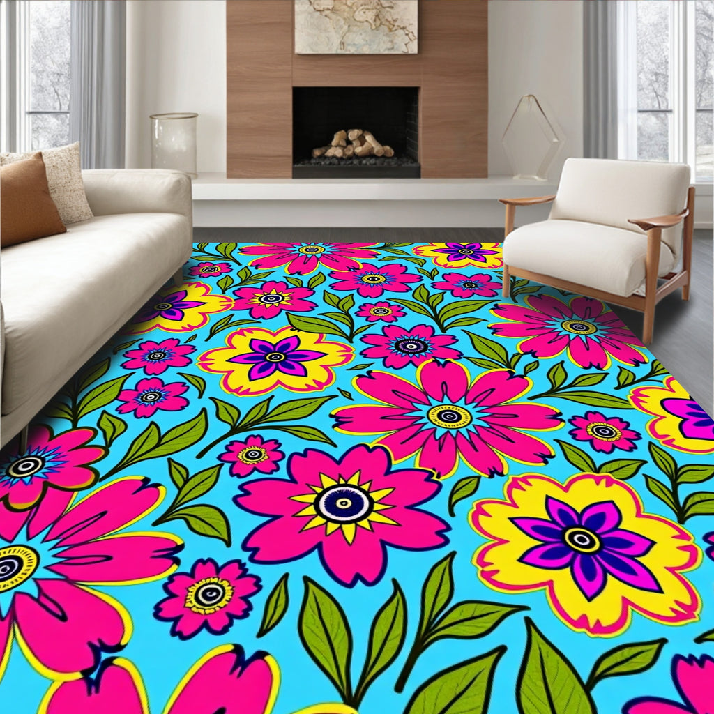 Vibrant Floral Print With Bright Hues Rug