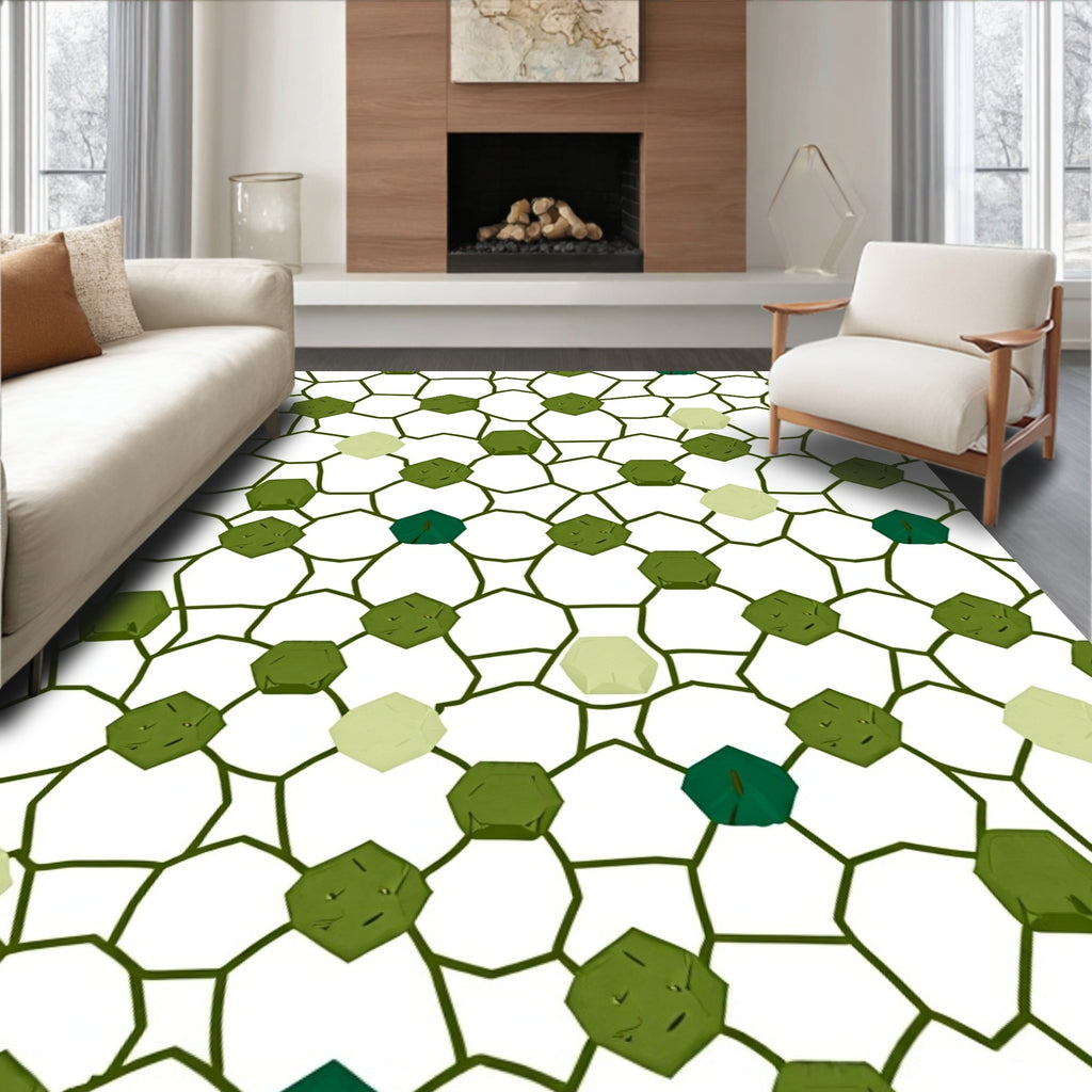 Green Hexagonal Geometric Pattern Rug