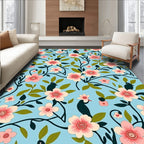 Floral Birds With Pink Blossoms Pattern Rug
