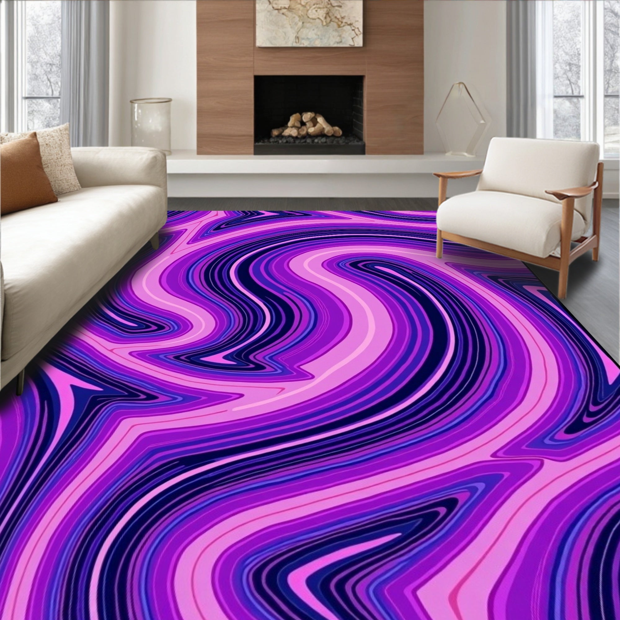 Swirling Purple Pink Abstract Design Rug