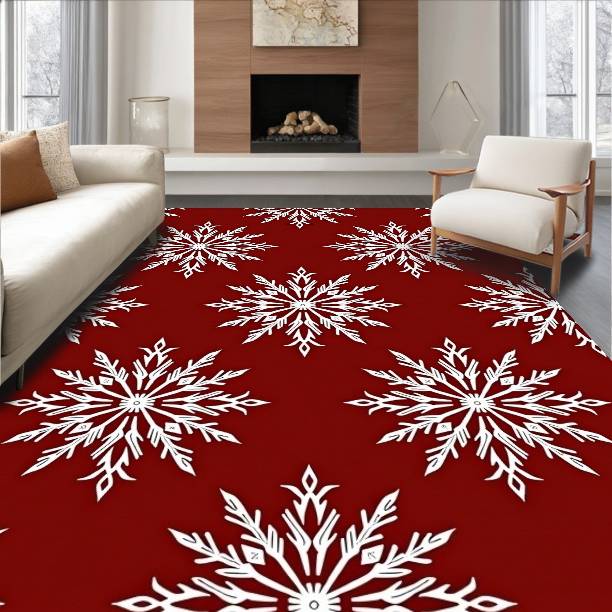 Classic Snowflake Winter Pattern Rug