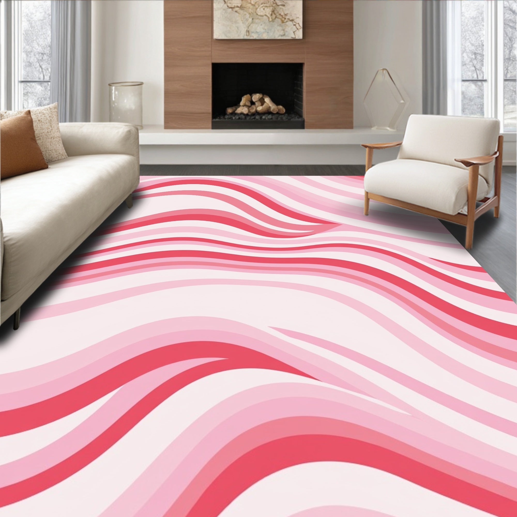 Pink Wavy Stripe Pattern Rug