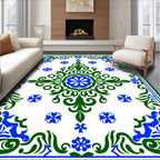 Elegant Blue Green Floral Medallion Design Rug