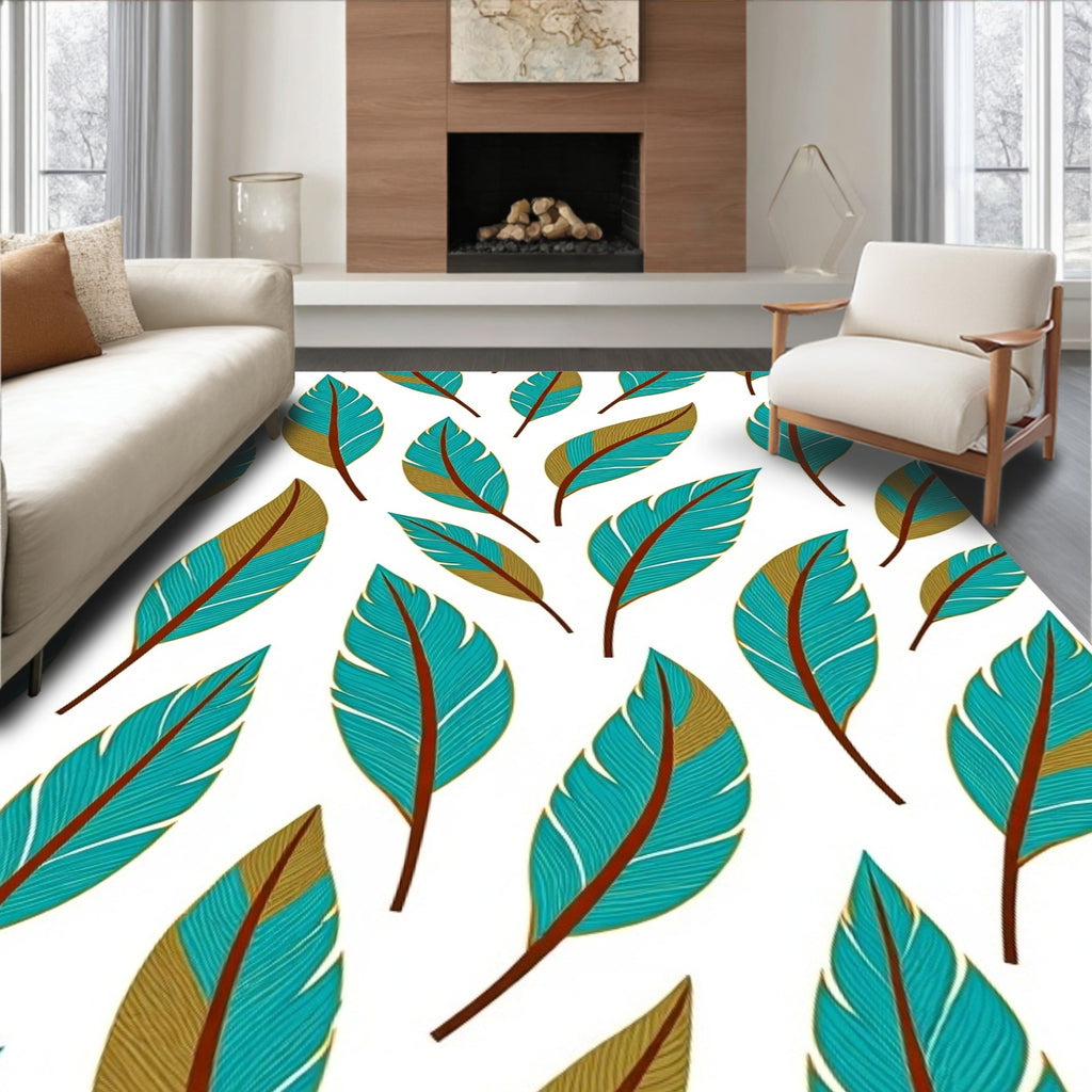 Turquoise Feather Pattern Design Rug
