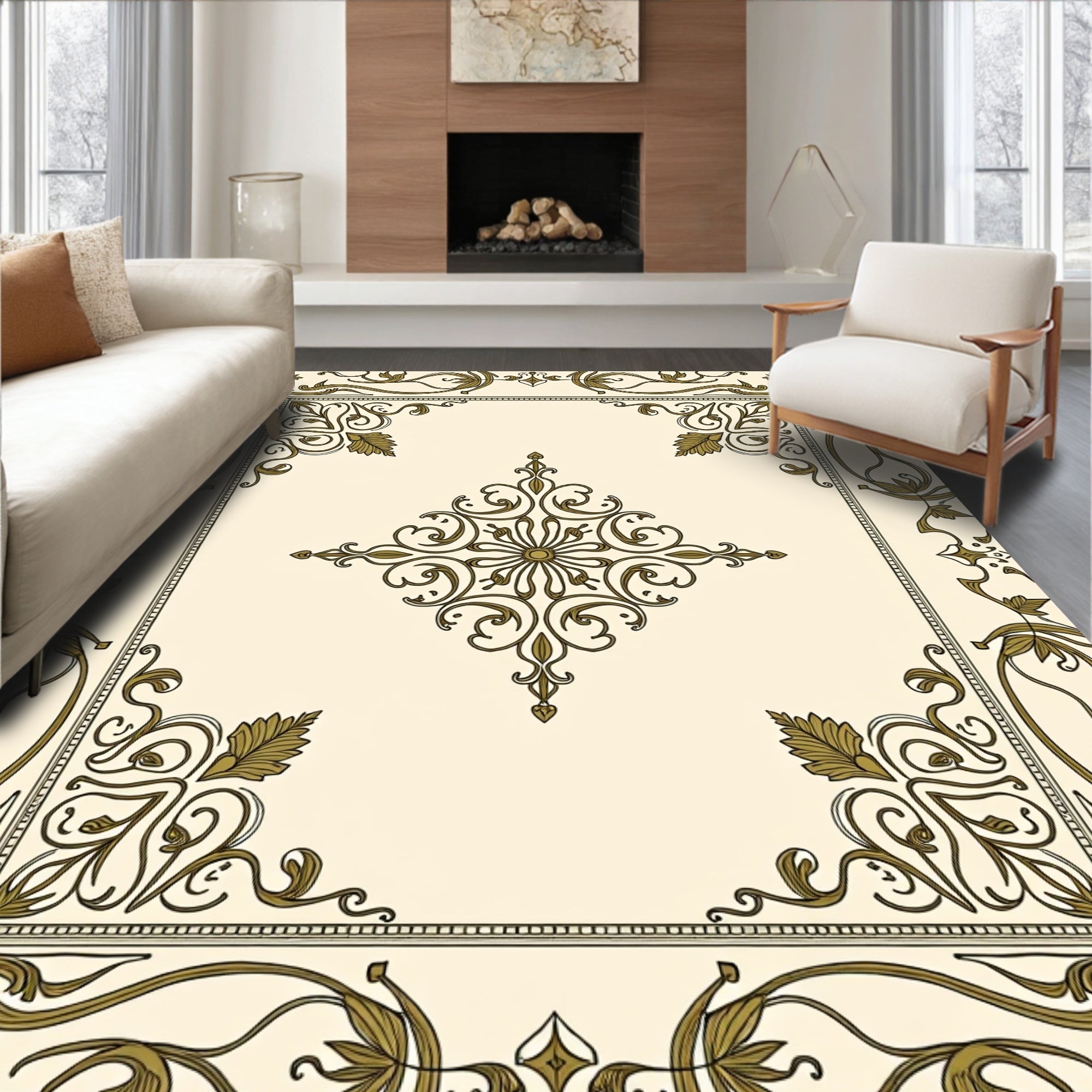 Ornate Floral Scrollwork Emblem Rug