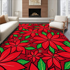 Bold Red Poinsettia Floral Pattern Rug