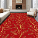 Red And Gold Botanical Patterned Rug