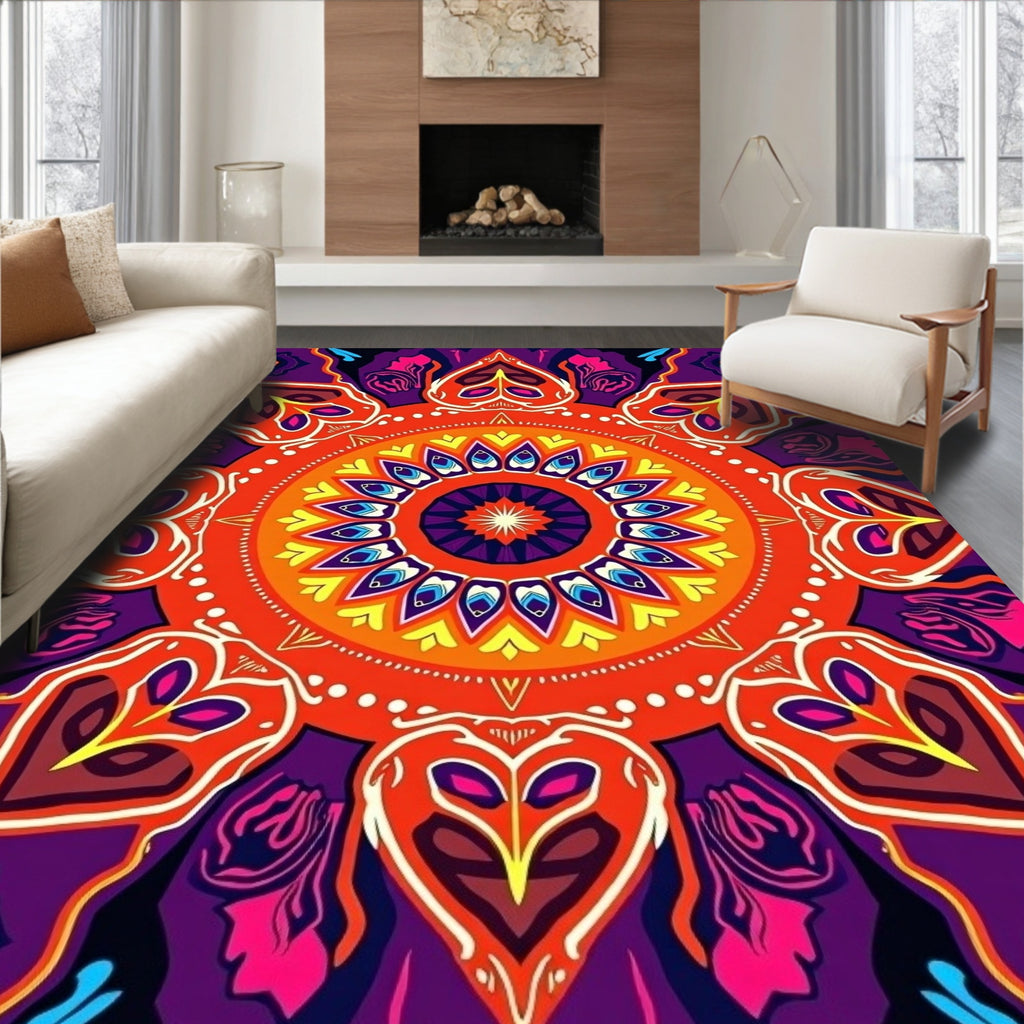 Vibrant Mandala Colorful Geometric Pattern Rug