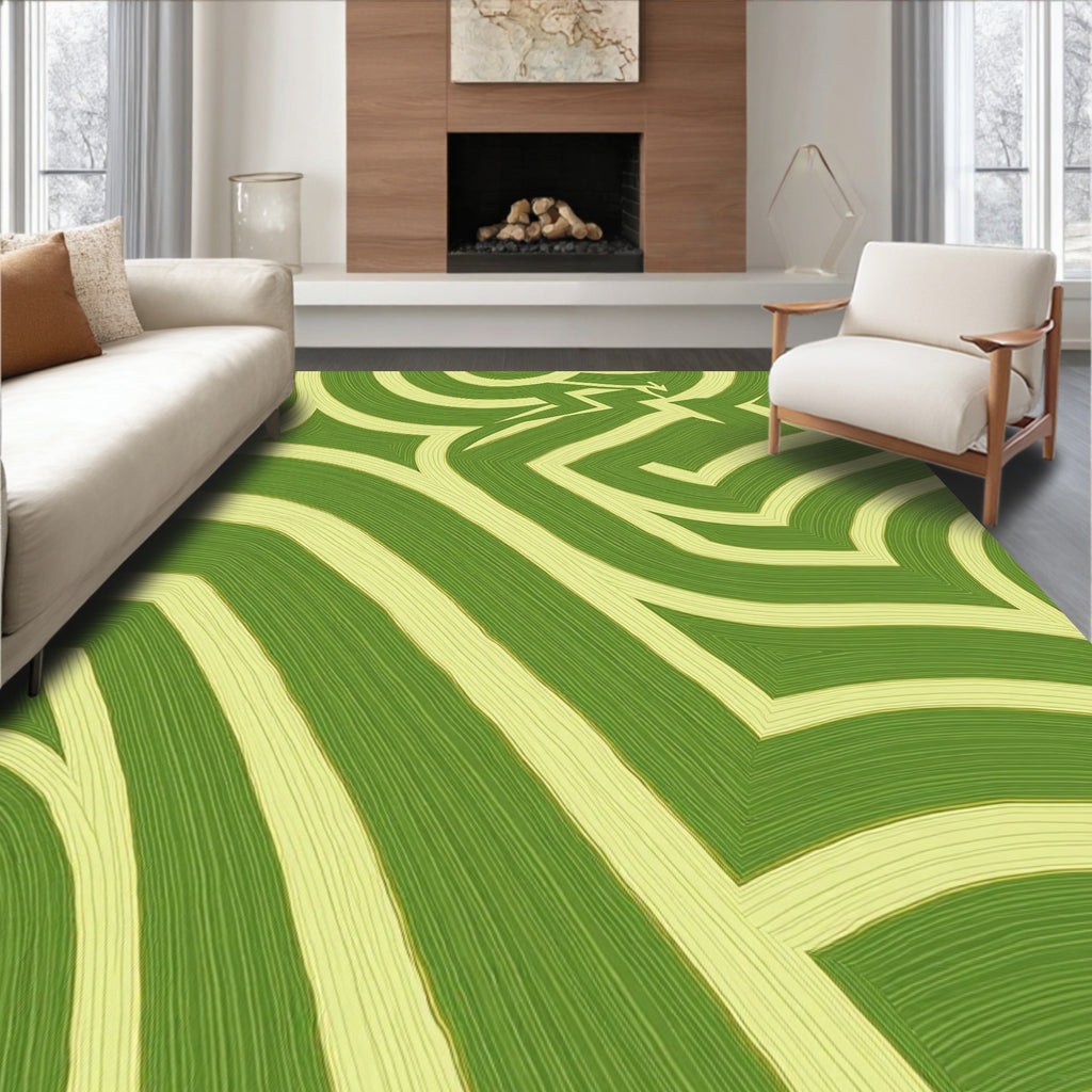 Green Yellow Abstract Linear Design Rug
