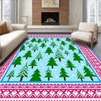 Light Blue Christmas Trees Bordered Rug