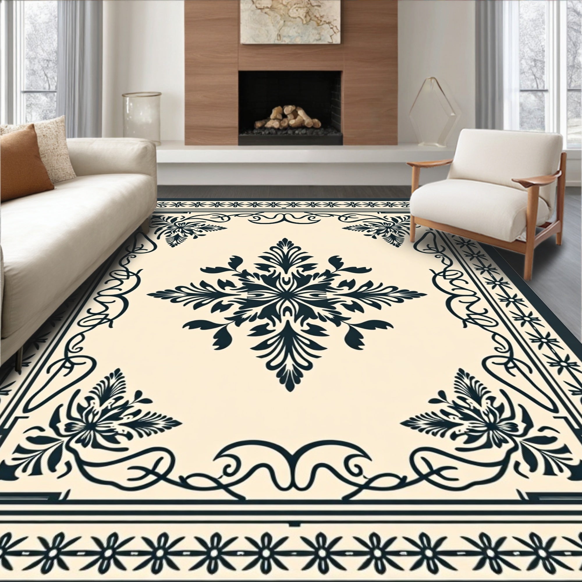 Classic Floral Medallion Border Design Rug