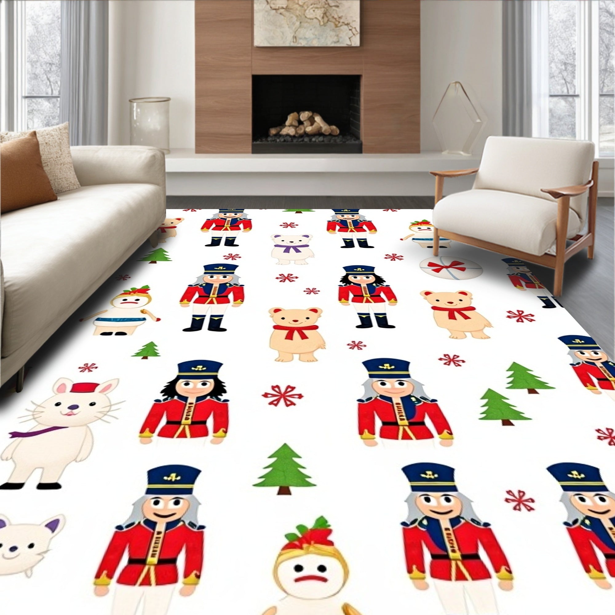 Nutcracker Bears Snowmen Pattern Rug