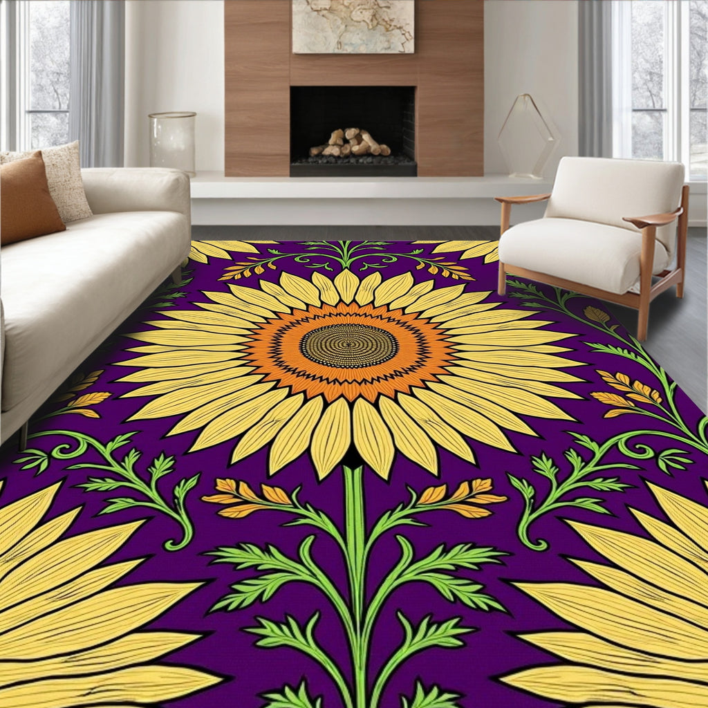 Sunflowers With Green Vine Pattern Rug